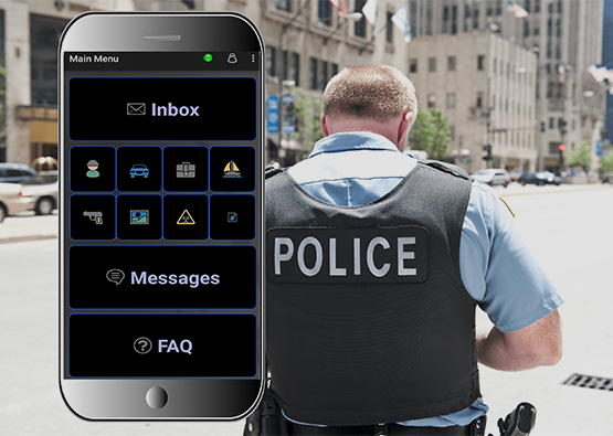 a police officer using the OpenFox® CLAW mobile app