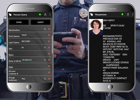 the OpenFox® CLAW application being used by a law enforcement officer