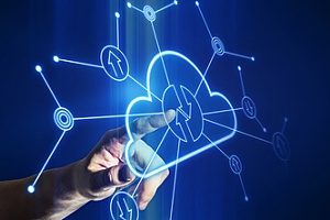 a man pointing at the cloud an information sharing system