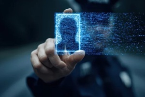 police officer holding digital ID card